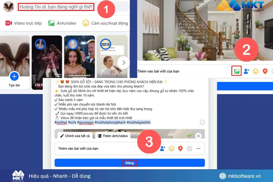 Minh họa về các bước đăng bài bán hàng nội thất trên Facebook Minh họa về các bước đăng bài bán hàng nội thất trên Facebook