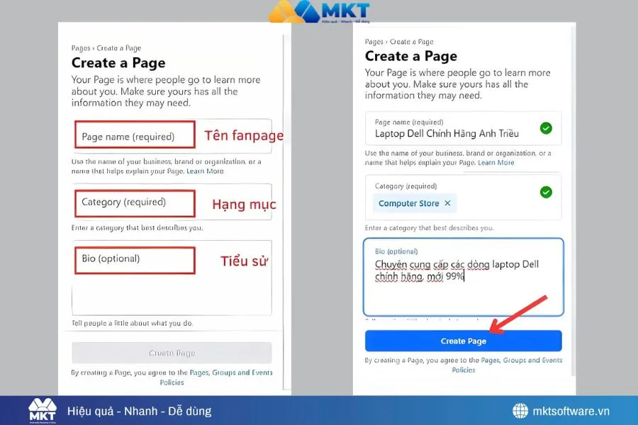 Điền tên Trang, ngành ngắn gọn, súc tích