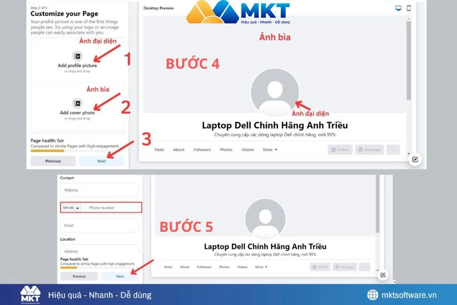Chọn avatar, ảnh bìa chuyên nghiệp và hoàn thiện thông tin liên hệ chi tiết