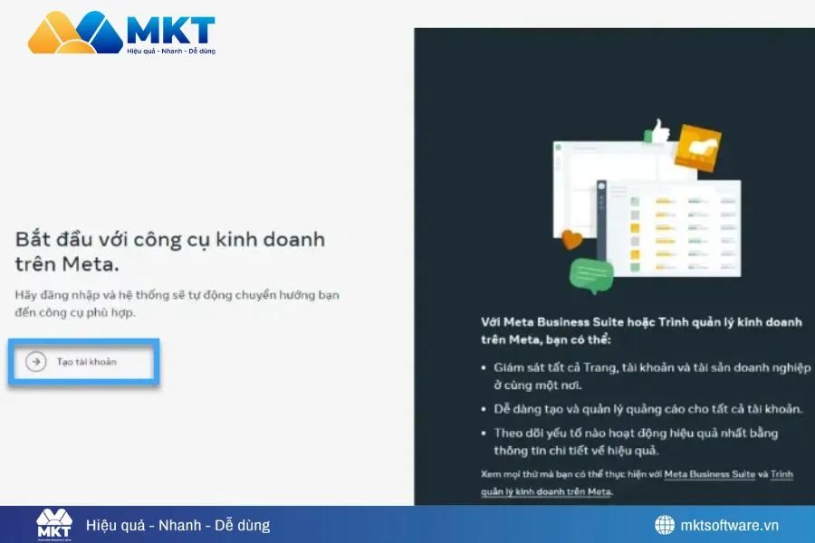 Truy cập business.facebook.com để bắt đầu tạo tài khoản bán hàng trên Facebook