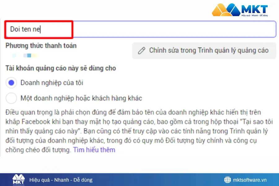 Nhập tên mới và nhấp chọn “Tiếp”