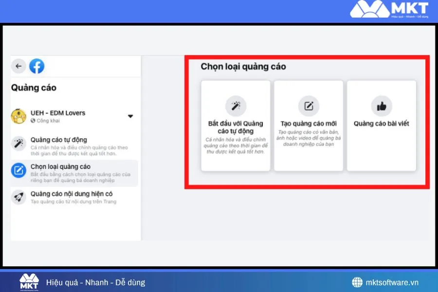 Chọn loại quảng cáo