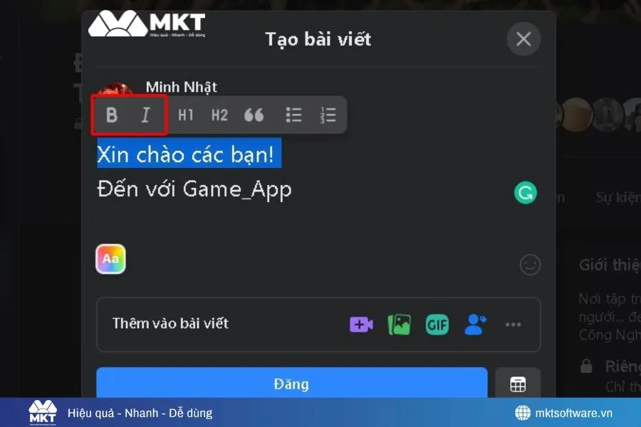 Định dạng trực tiếp khi đăng trong group Facebook