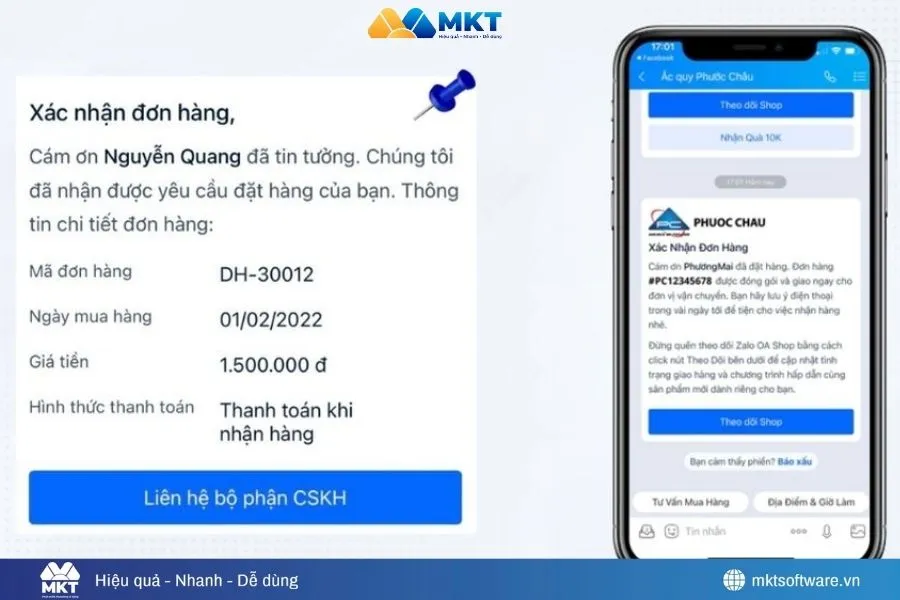 Minh họa về mẫu tin nhắn ZNS thông báo đơn hàng Minh họa về mẫu tin nhắn ZNS thông báo đơn hàng