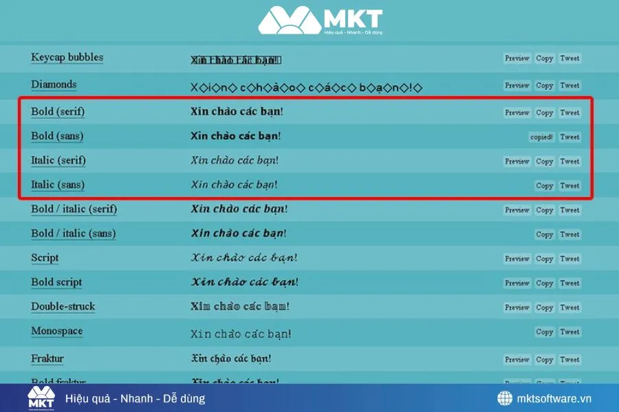 Nhập nội dung, chọn kiểu in đậm mong muốn