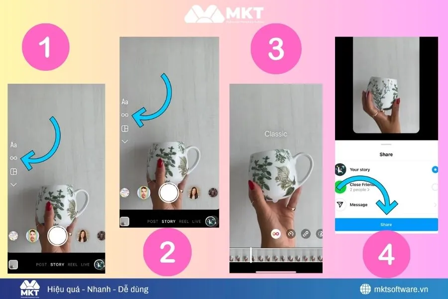 Minh họa cách quay Boomerang trên Instagram