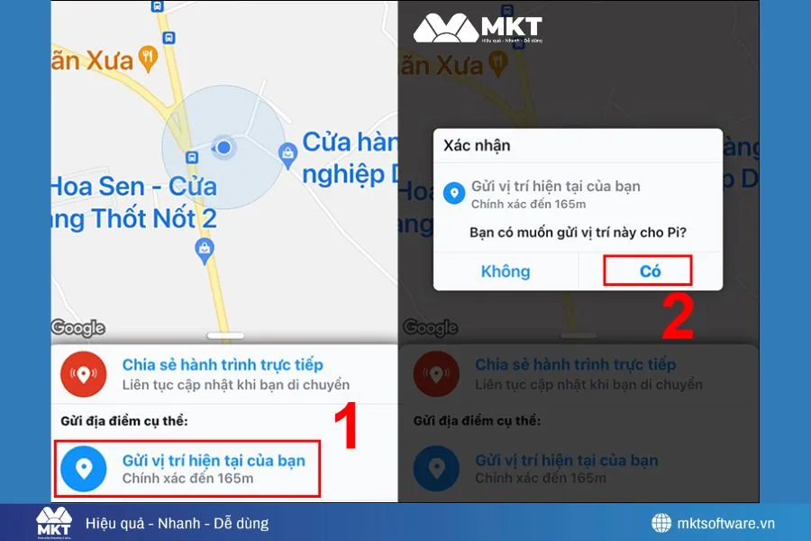 Minh họa về bước 2, 3  gửi định vị qua Zalo đơn giản, nhanh chóng