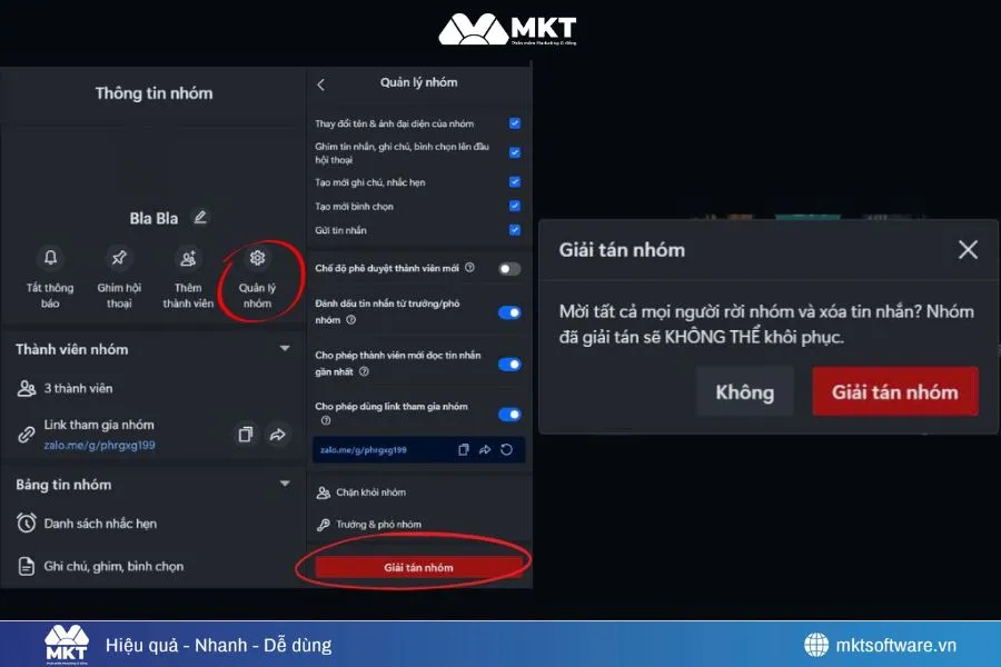 Minh họa về 4 bước giải tán nhóm trên Zalo máy tính Minh họa về 4 bước giải tán nhóm trên Zalo máy tính