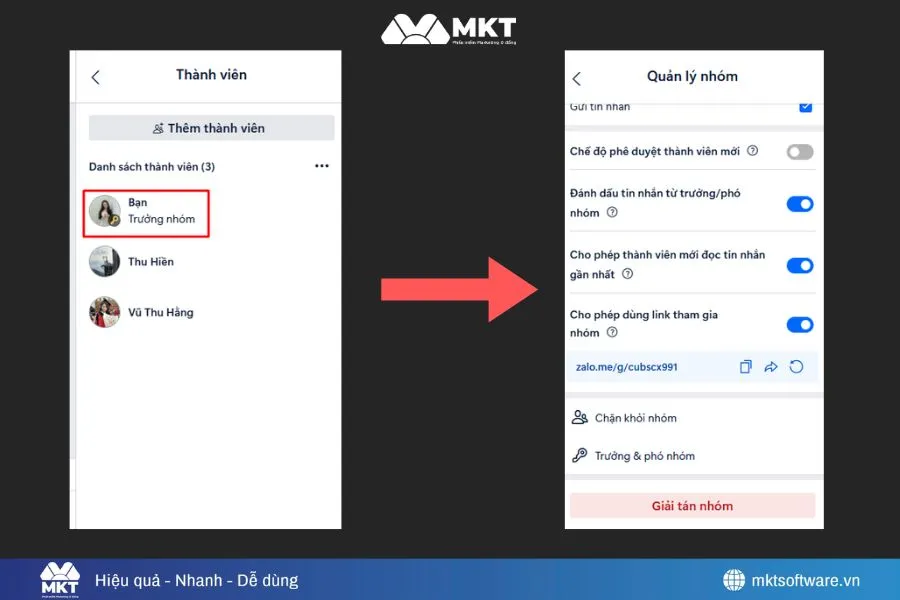 Nếu bạn là trưởng nhóm sẽ có nút giải tán nhóm Nếu bạn là trưởng nhóm sẽ có nút giải tán nhóm