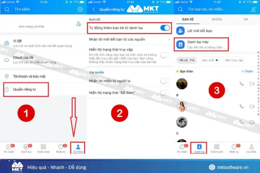 Minh họa về các bước bật tự động thêm bạn bè từ danh bạ Minh họa về các bước bật tự động thêm bạn bè từ danh bạ