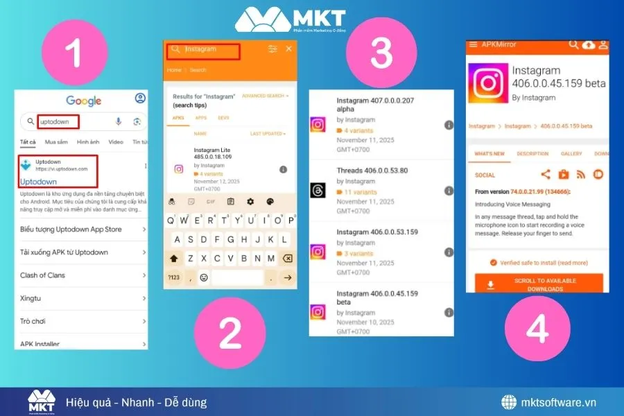 Minh họa về các bước tải phiên bản cũ của Instagram trên điện thoại