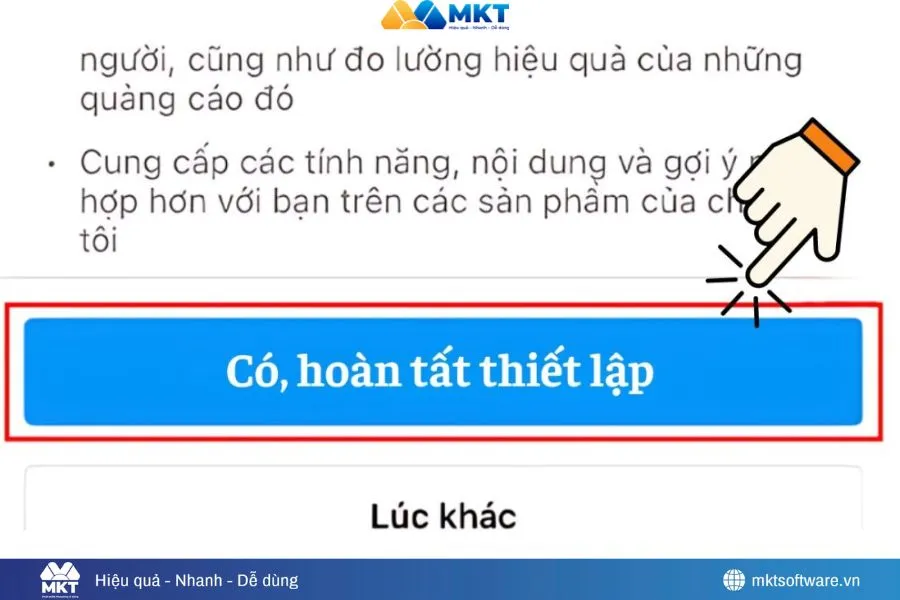 Bước nhấp chọn hoàn tất thiết lập