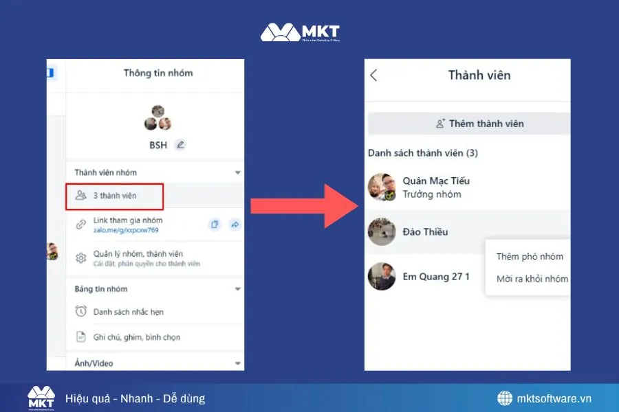 Minh họa về 3 bước xóa thành viên trong nhóm Zalo trên máy tính Minh họa về 3 bước xóa thành viên trong nhóm Zalo trên máy tính