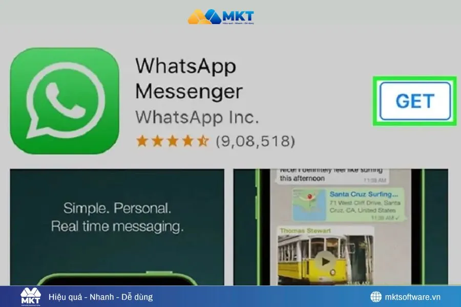 Bước tải WhatsApp cho iPhone và chọn Get