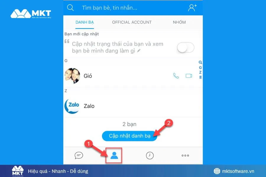 Bật cập nhật danh bạ để ứng dụng Zalo đồng bộ dữ liệu