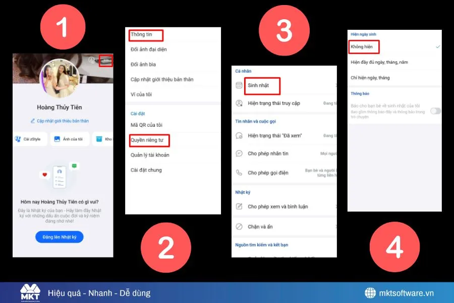 Các bước ẩn ngày sinh Zalo trên Android