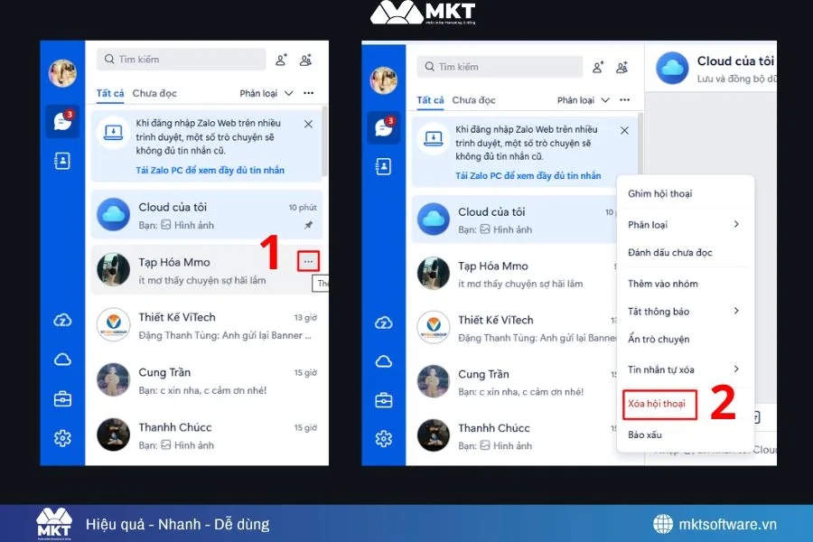 Minh họa về các bước xóa tin nhắn trên máy tính Minh họa về các bước xóa tin nhắn trên máy tính