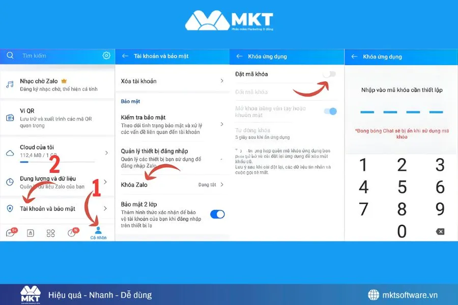 Minh họa về 4 bước tạo mật khẩu Zalo trên điện thoại Minh họa về 4 bước tạo mật khẩu Zalo trên điện thoại