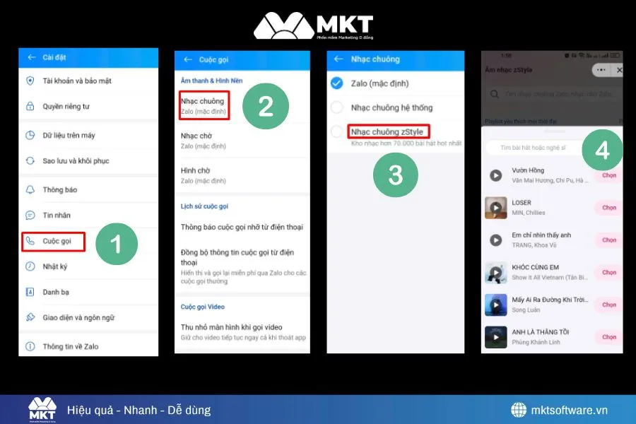 Minh họa về 4 bước cài đặt nhạc chuông tin nhắn Zalo Minh họa về 4 bước cài đặt nhạc chuông tin nhắn Zalo